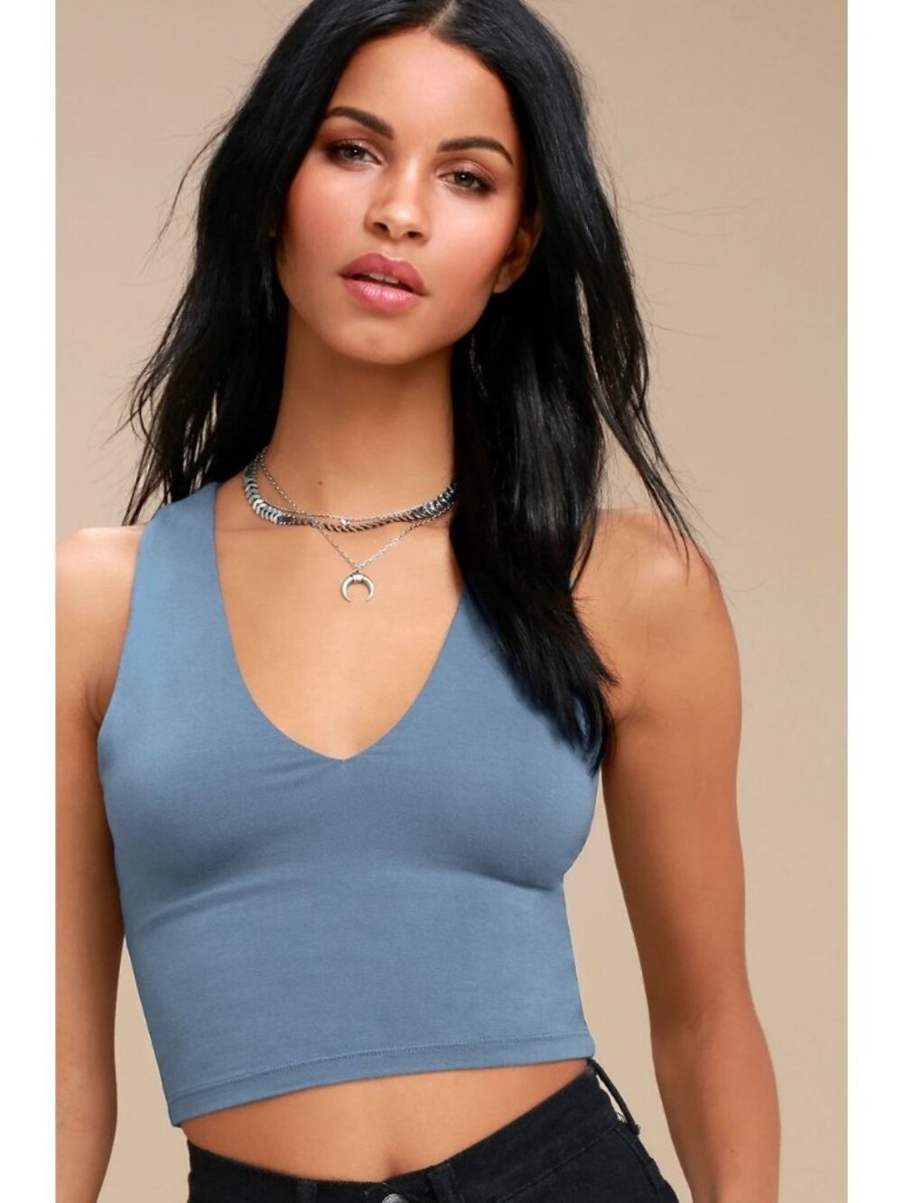 Lulus Feel Like Dancing Denim Blue Crop Top Women's Size Medium